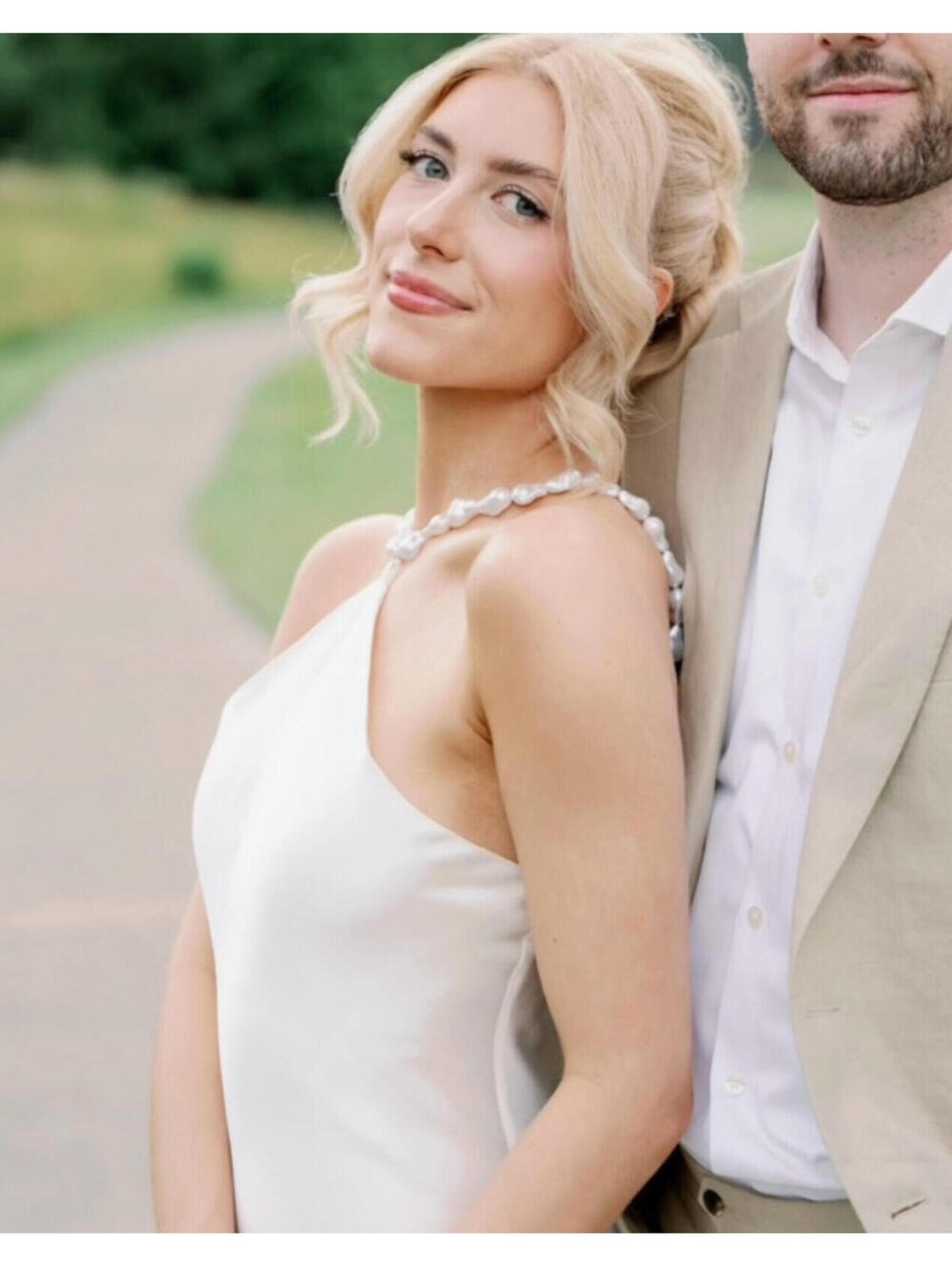 NWT STAUD Cadence White Satin Beaded Bridal Wedding Slip Maxi Dress Pearl 8/M - Picture 2 of 14